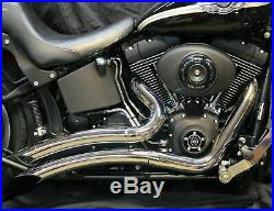 2 1/4 Big Radius Chrome Exhaust Drag Pipes Heat Shields Baffles Harley Softail