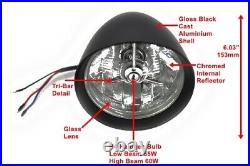 6 Halogen Bullet Motorcycle Motorbike Headlight Black Cast Aluminium Case 12v