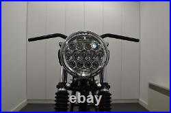 Motorbike Projector LED Headlight 7.7 inch Cafe Racer Retro in Custom Chrome