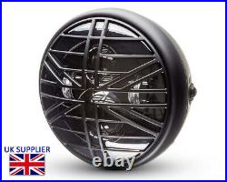 Motorcycle Headlight LED 7.7 with Union Flag Grill Retro Cafe Racer & Scrambler